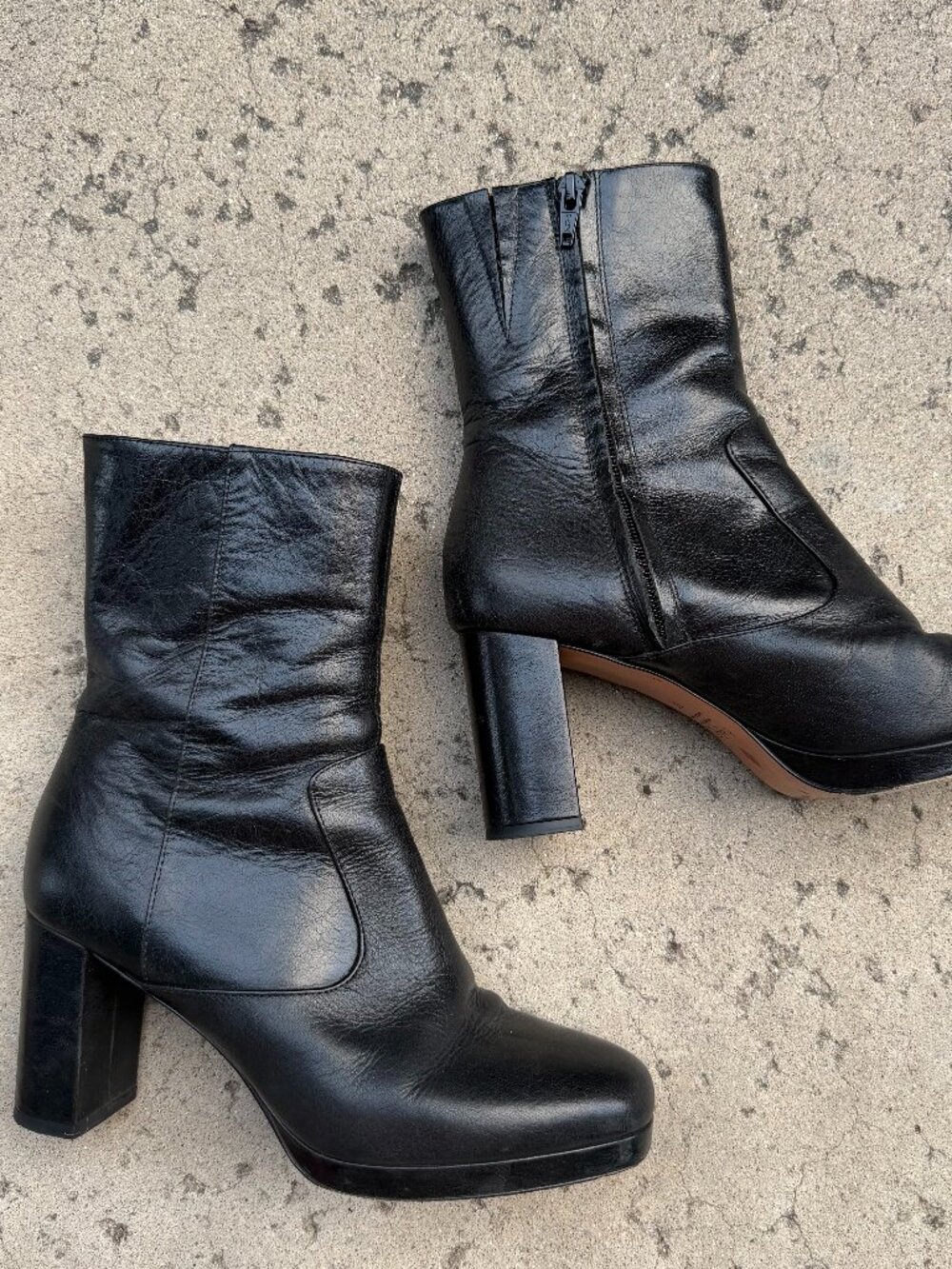 ba&sh Black Leather Ankle Boots Block Heel EU 37 / US 7 Made in Spain